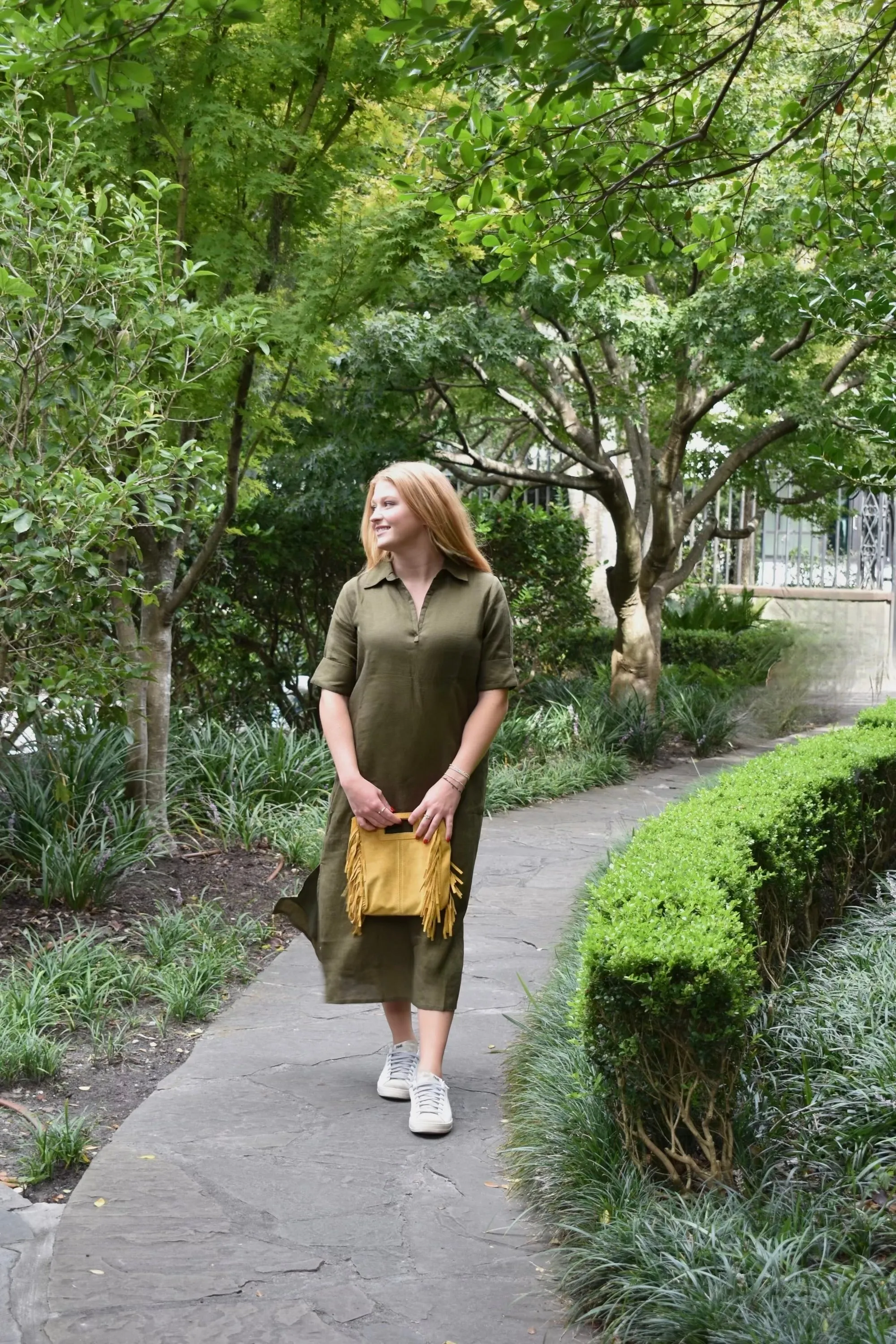 Darren Midi Dress Short Sleeve Olive Green Linen