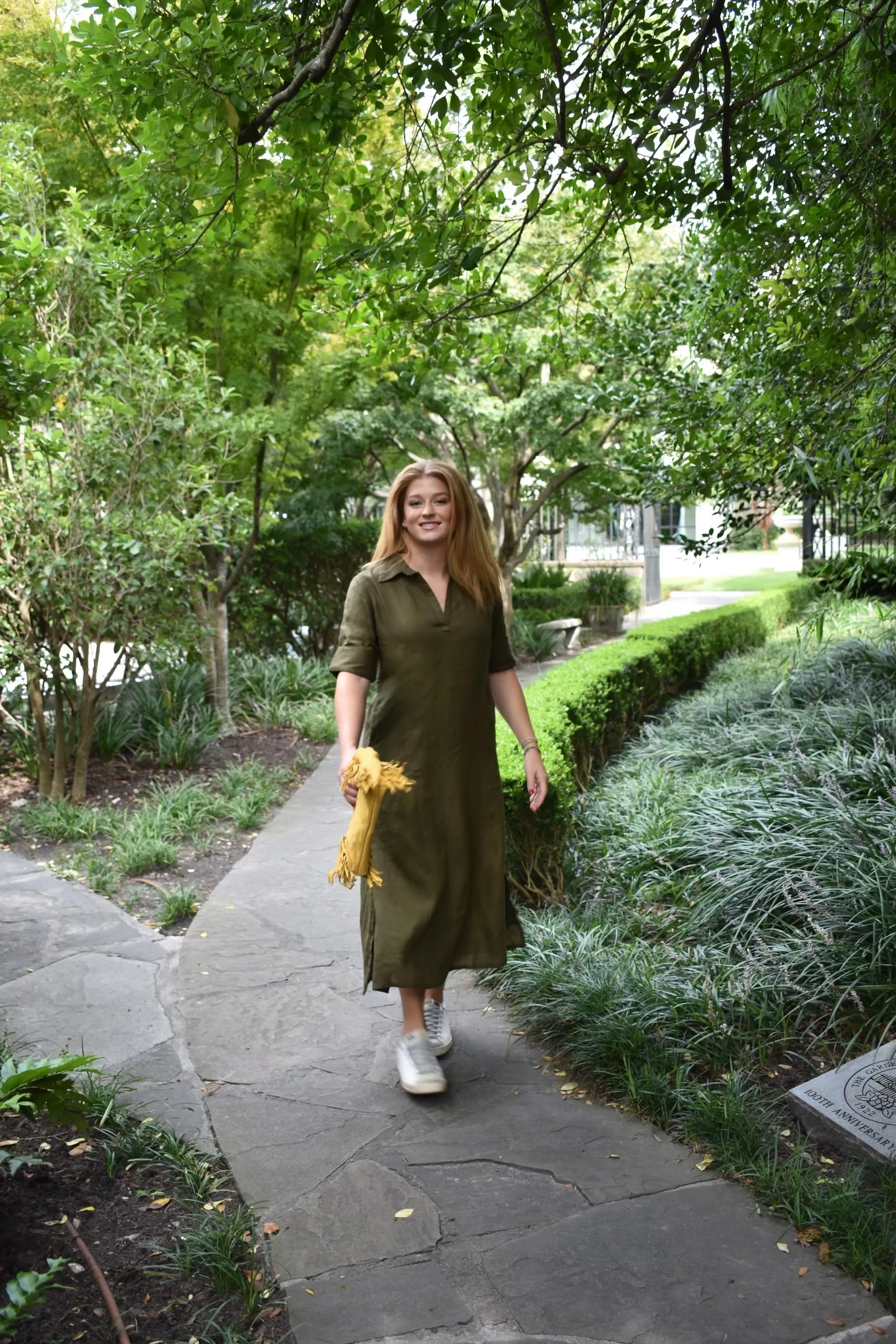 Darren Midi Dress Short Sleeve Olive Green Linen