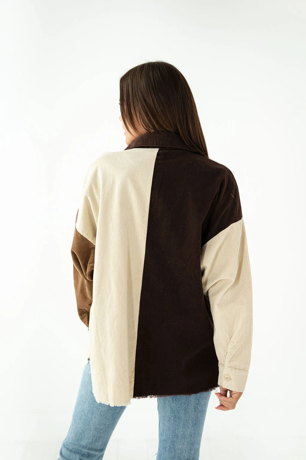 Devon Colorblock Button Up in Coffee - Size Small Left