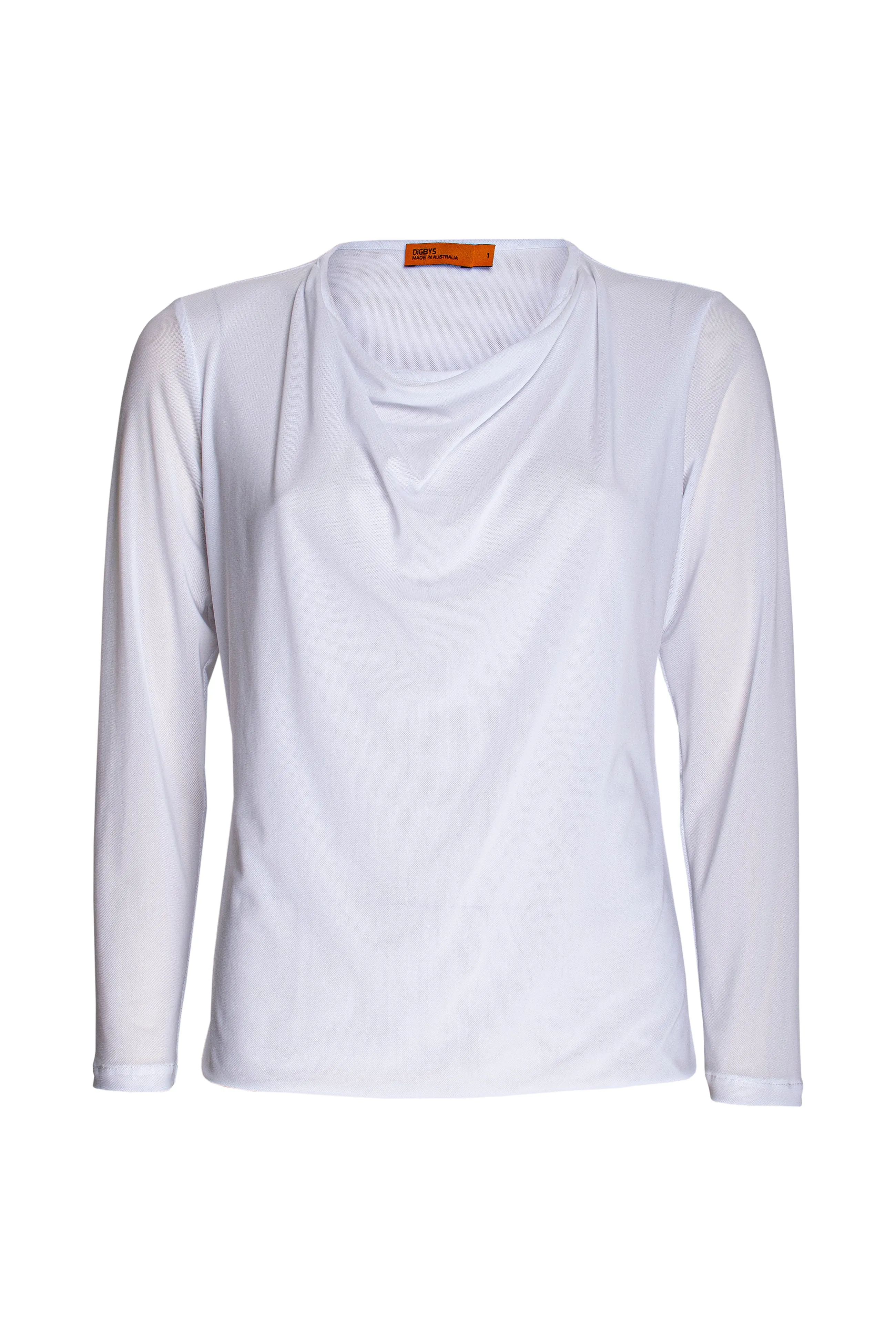 Drape Neck Long Sleeve Top - White Mesh 9702