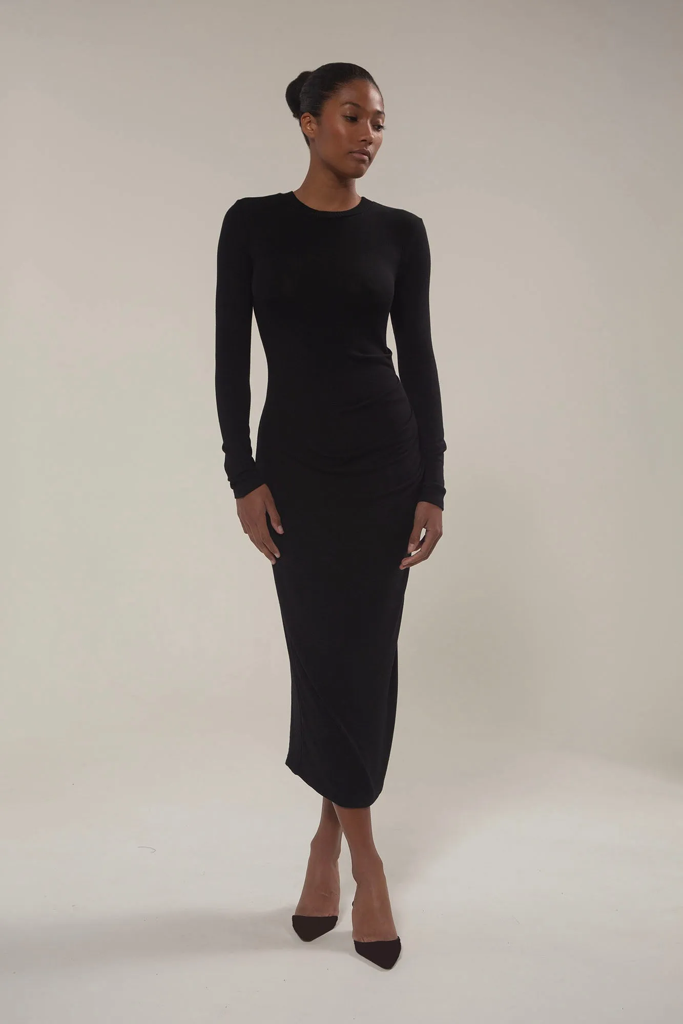 Draped Midi Dress in Stretch Modal Jersey Knit