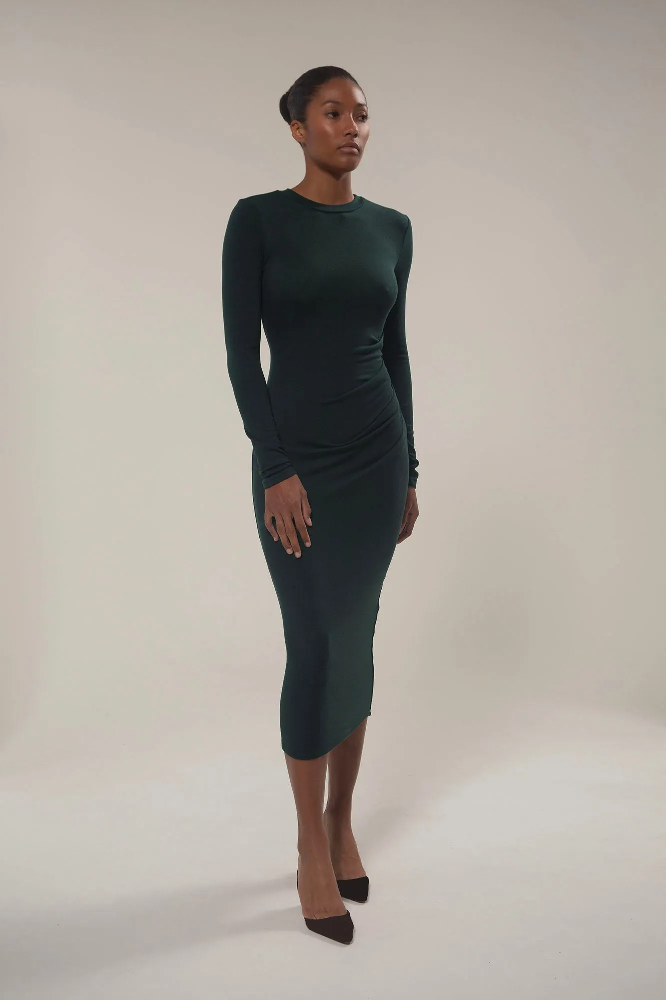 Draped Midi Dress in Stretch Modal Jersey Knit