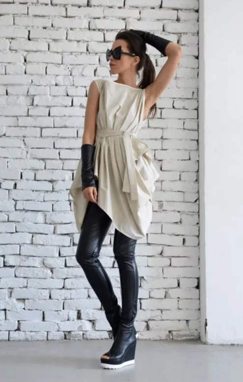 Draped Tunic With Removable Belt In Black