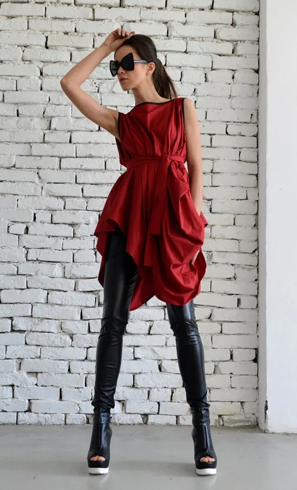 Draped Tunic With Removable Belt In Black