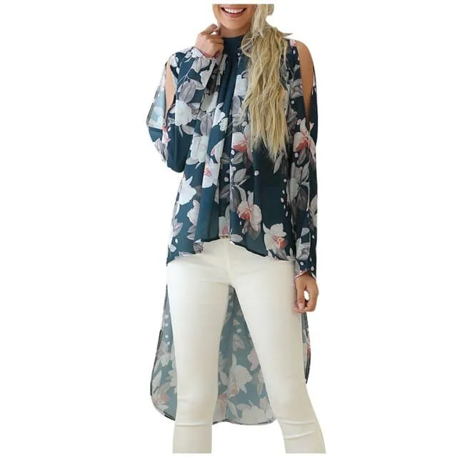 DressBetty - Fashion Women Floral Printed Turtleneck Long Sleeve Chiffon Office Shirt Blouse Loose Casual Top Plus Size