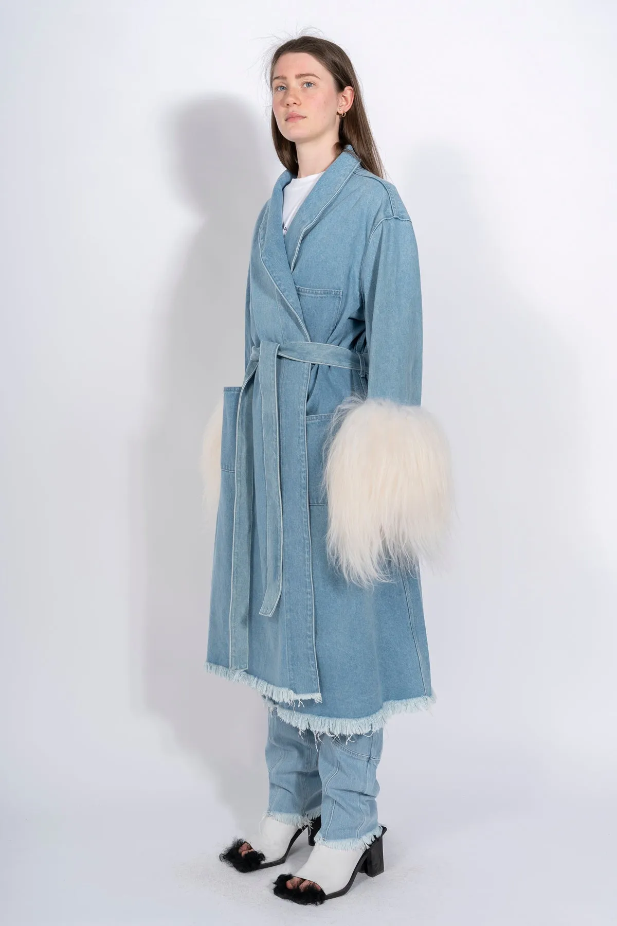 DRESSING GOWN COAT WITH SHEARLING CUFFS