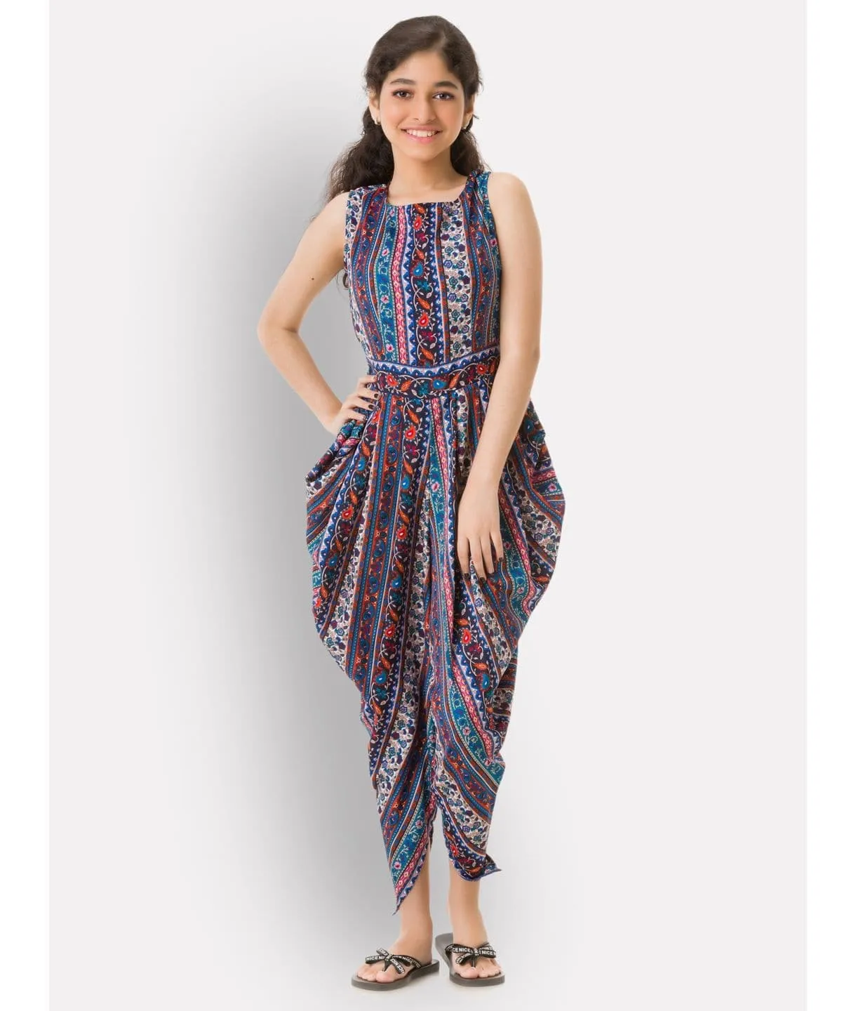 Elasticated Polka Print Dhoti Jumpsuit for Girls