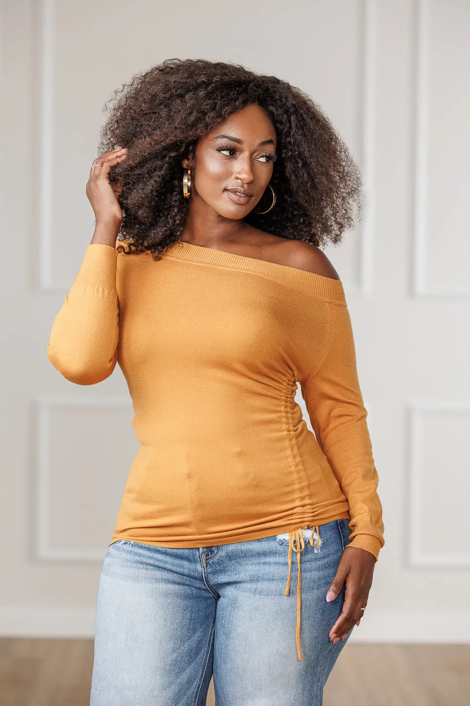 Elowen Ruched Knit Top - Mustard