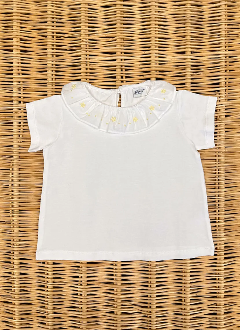 Embroidered ruffle collar Girly T-shirt