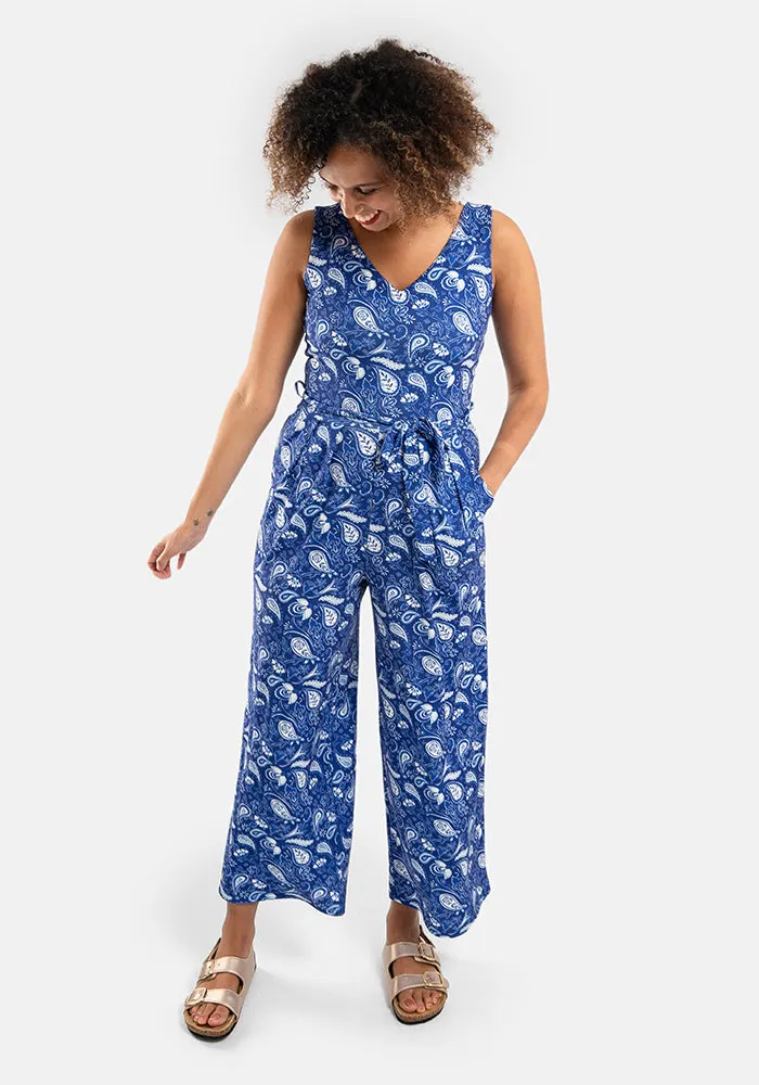 Emsley Blue Paisley Print Culotte Leg Jumpsuit