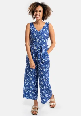 Emsley Blue Paisley Print Culotte Leg Jumpsuit