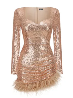 ENDORE Sequins & Feathers Mini Dress