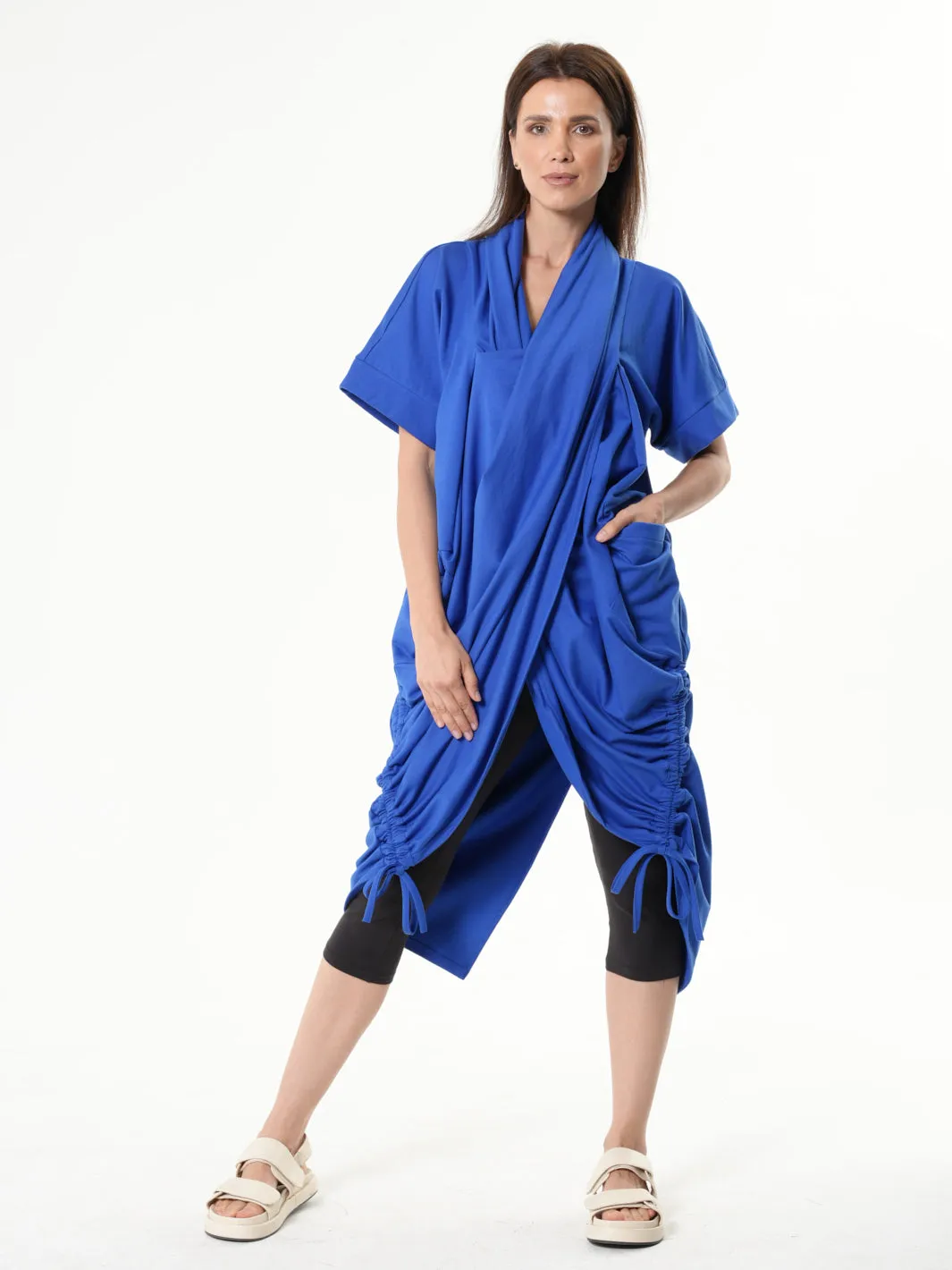 Extravagant Draped Tunic In Blue