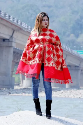 Eye Catchy Red Colour Stole With Graceful Dense Jaal Pattern Of Kashmiri Embroidery Makes It An Ideal Wear.