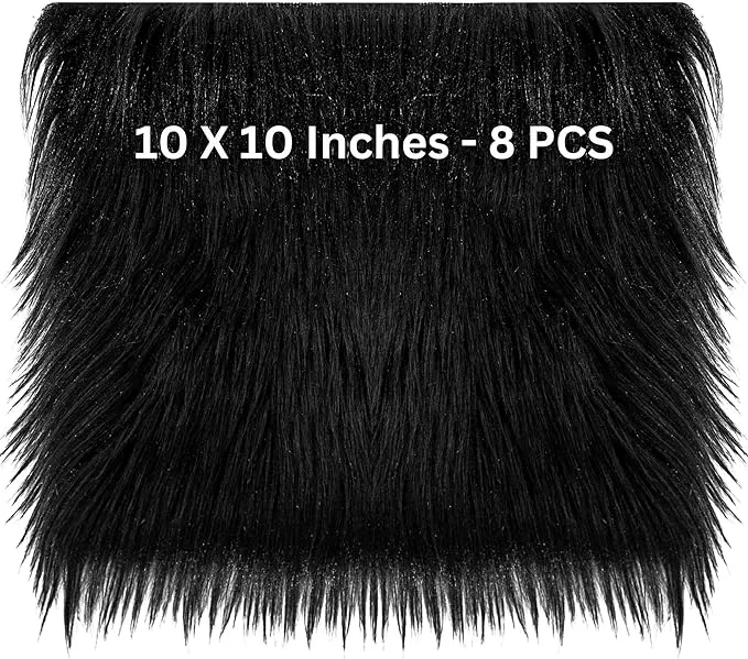 FabricLA Faux Fur Fabric - 8 Pieces Square Fur Material Fabric - 10" X 10" Inches (25cm x 25cm) - Shaggy Fur Patches Fabric Cuts Chair Cover Seat Cushion for DIY Craft -