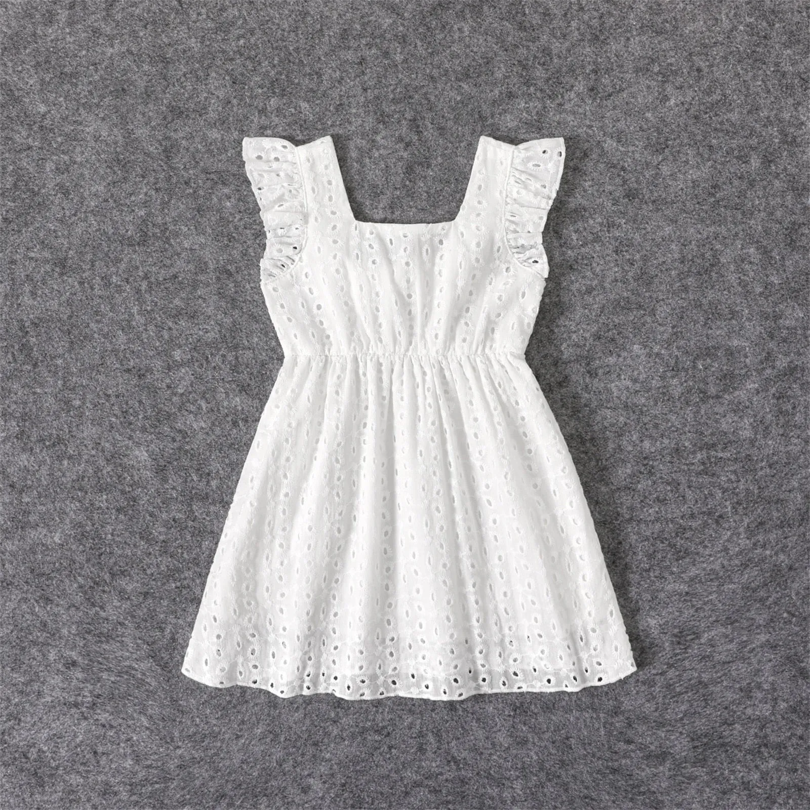 Family Matching Dresses - Hollow White Broderie with Floral Embroidery