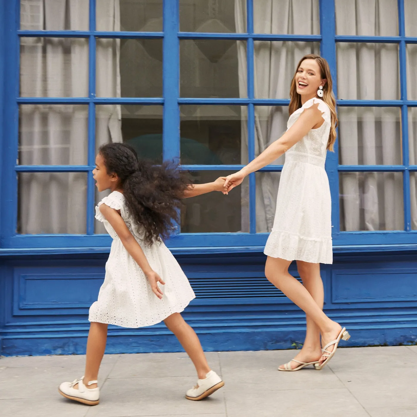 Family Matching Dresses - Hollow White Broderie with Floral Embroidery