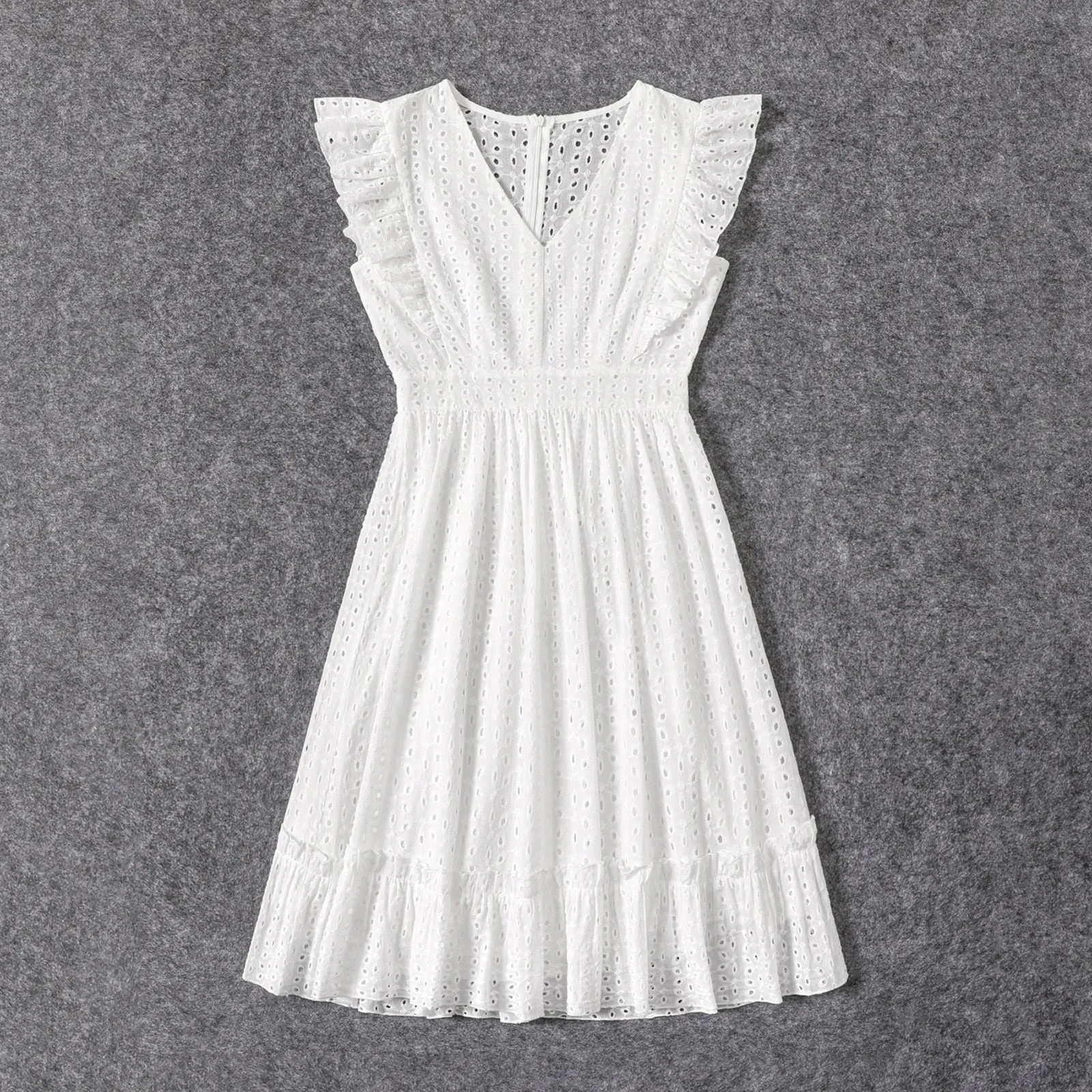 Family Matching Dresses - Hollow White Broderie with Floral Embroidery