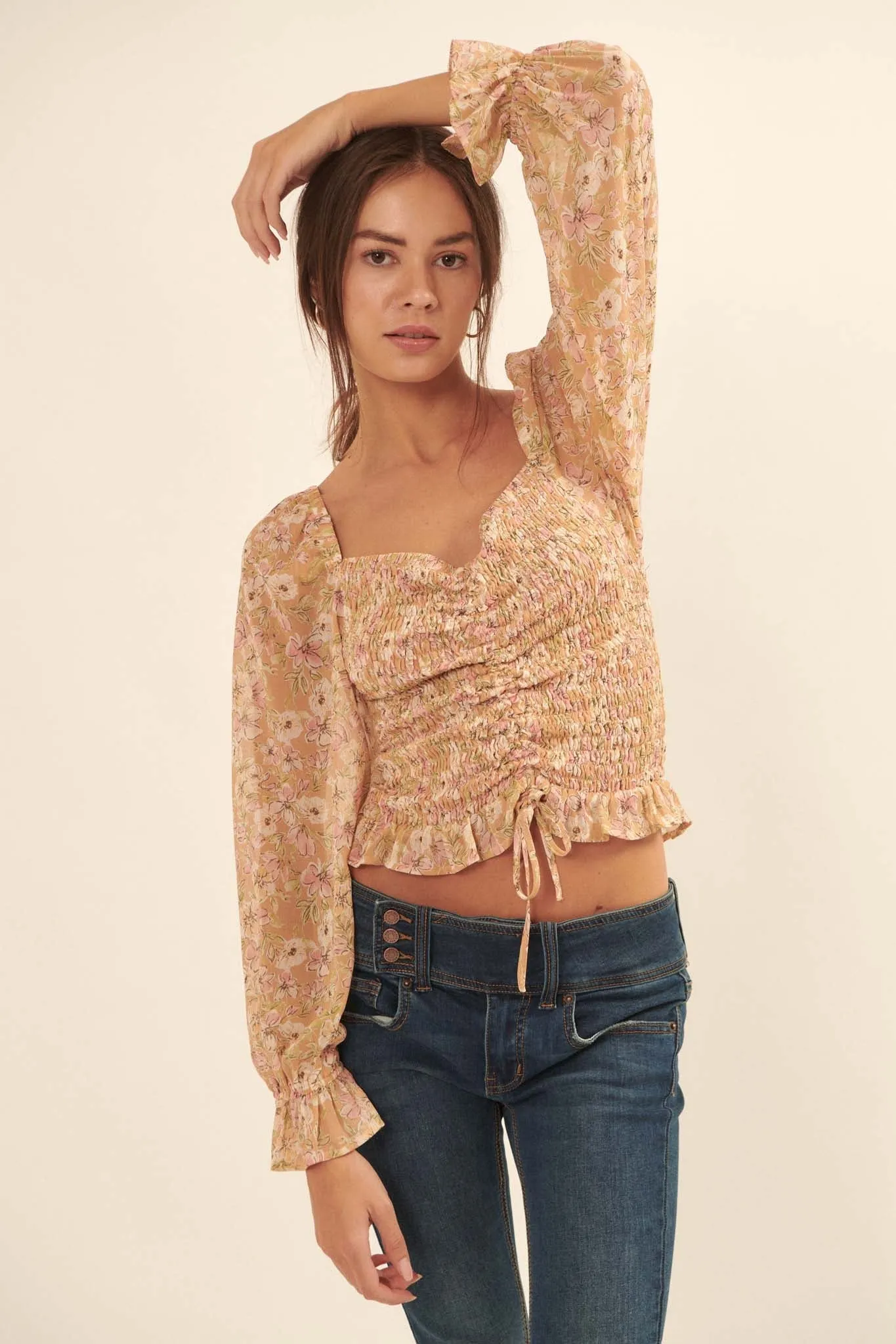 Floral Fascination Smocked Chiffon Peasant Top