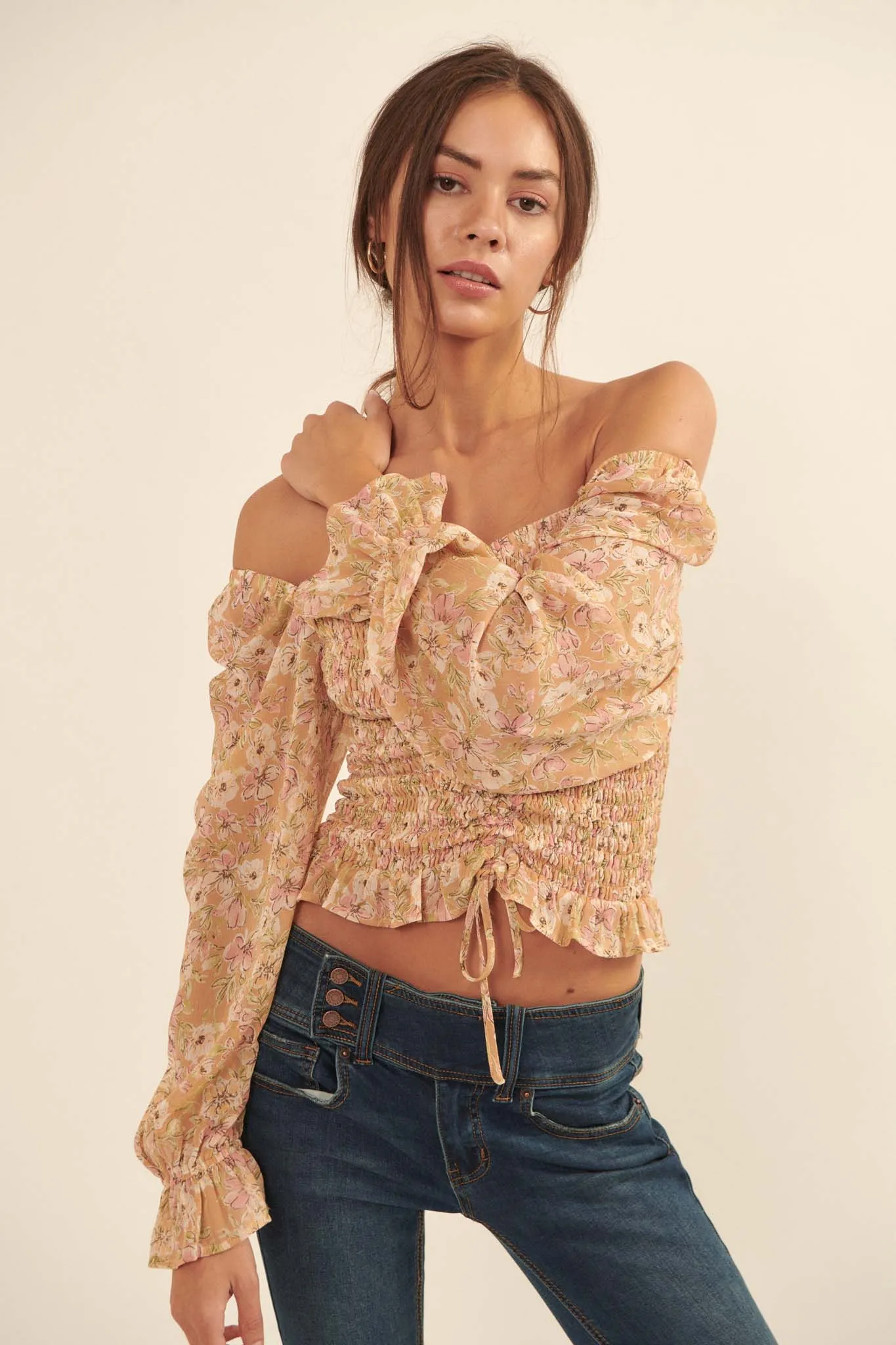 Floral Fascination Smocked Chiffon Peasant Top