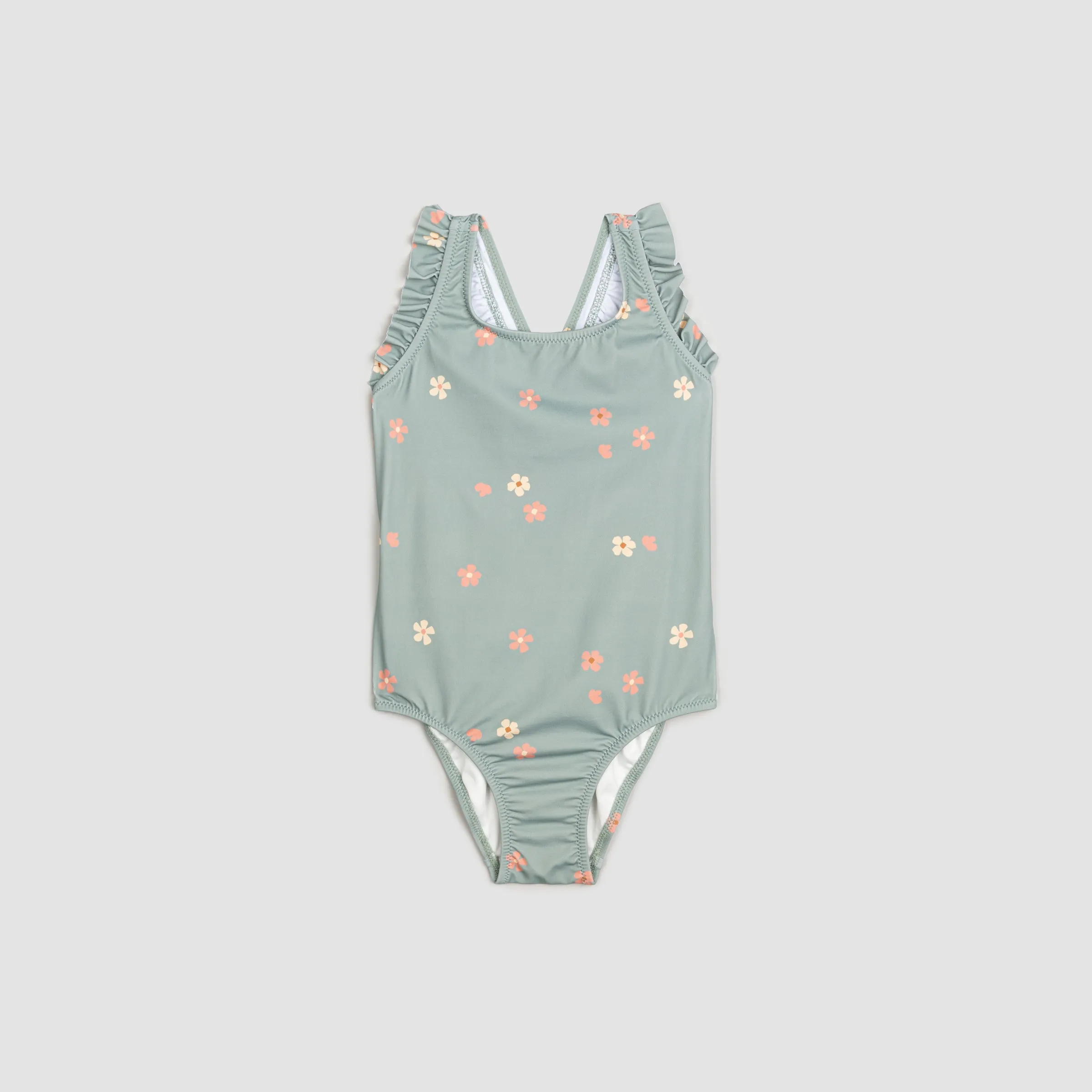 Floral Print on Dusty Green One-Piece Baby & Toddler Girls Swimsuit | Petit Lem