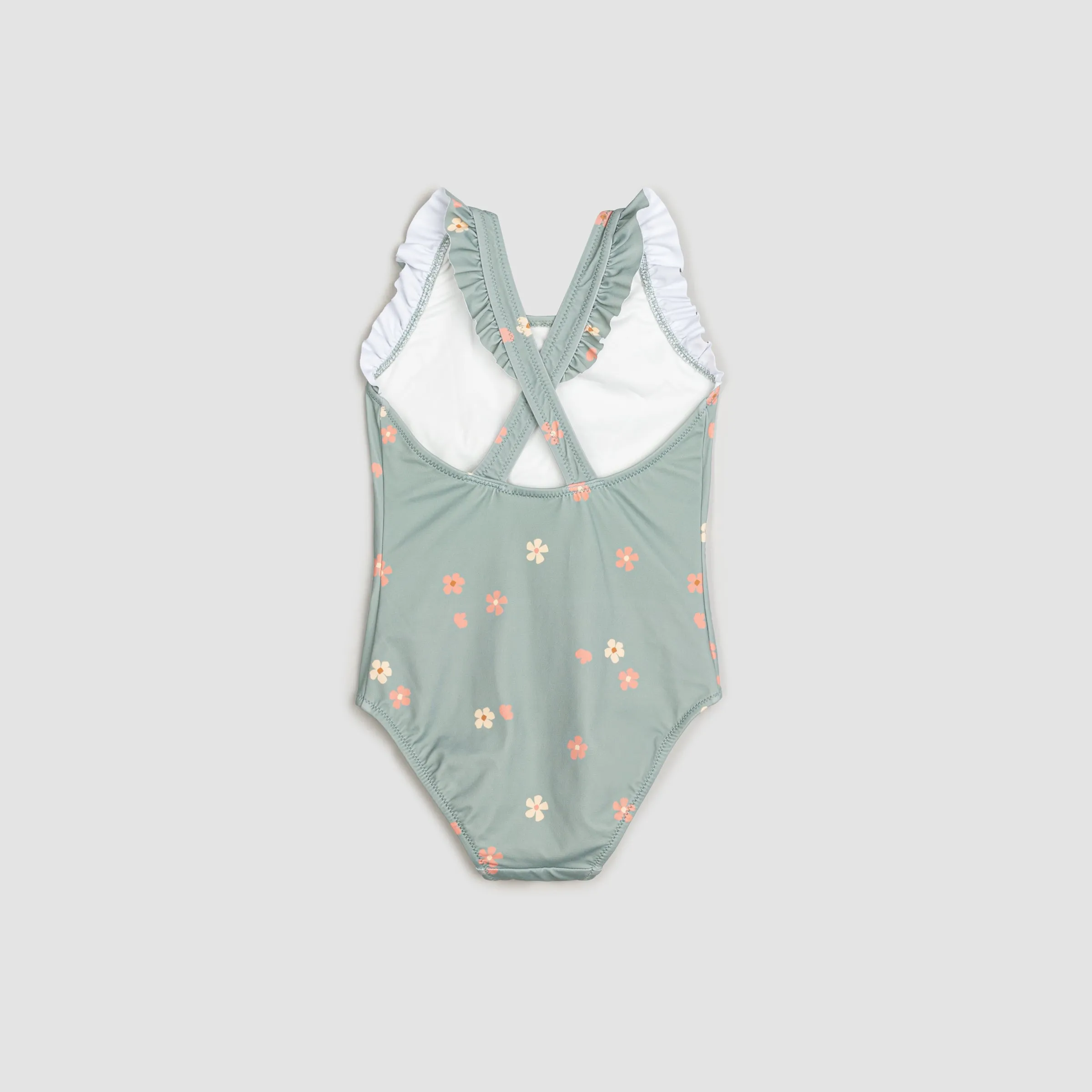 Floral Print on Dusty Green One-Piece Baby & Toddler Girls Swimsuit | Petit Lem