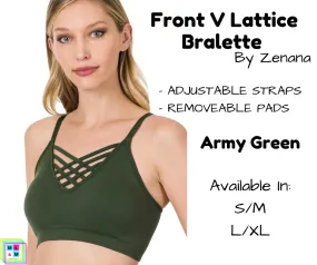 Front V Lattice Bralette - Army Green