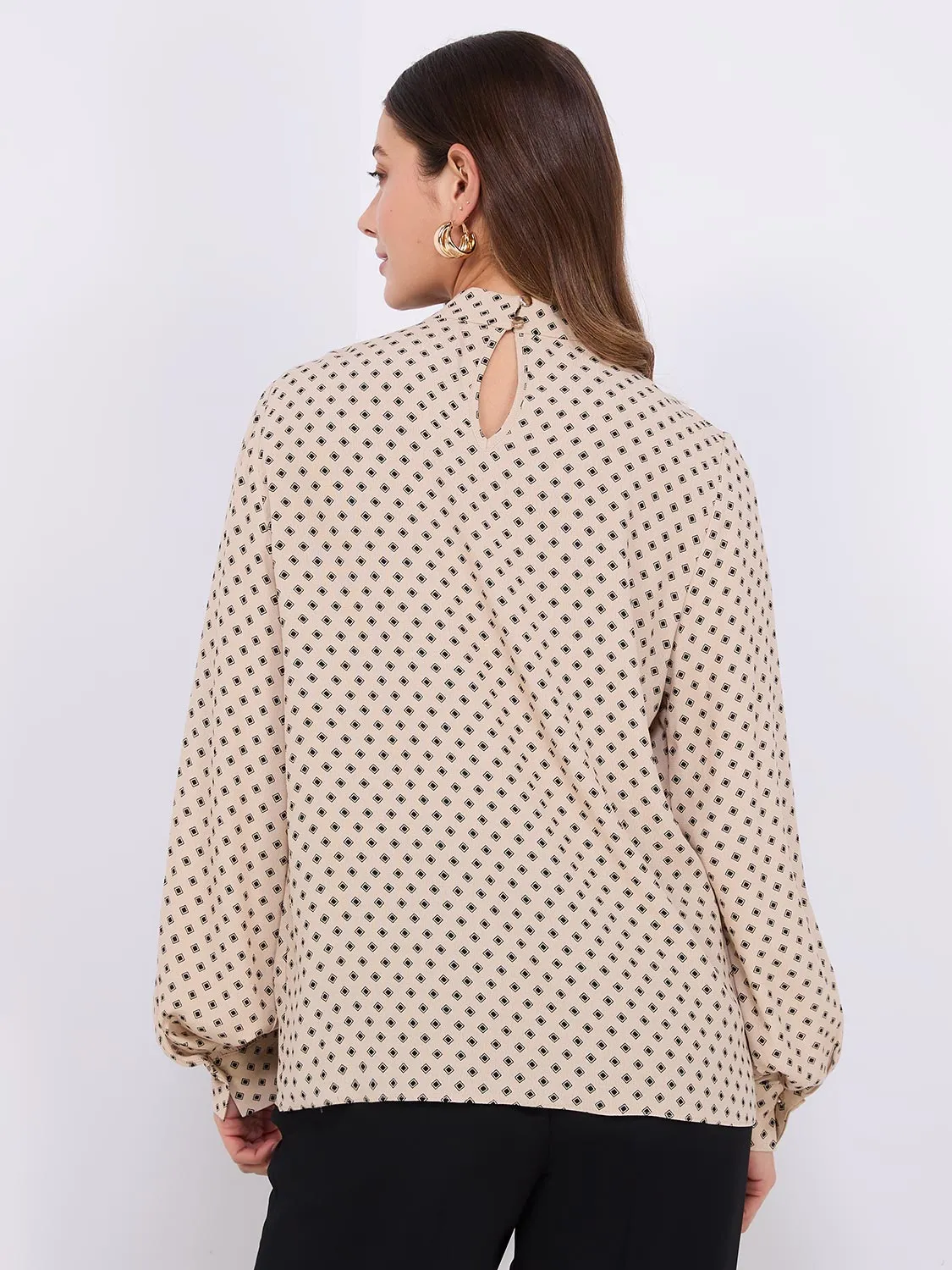 Geo Print Asymmetrical Mock Neck Top