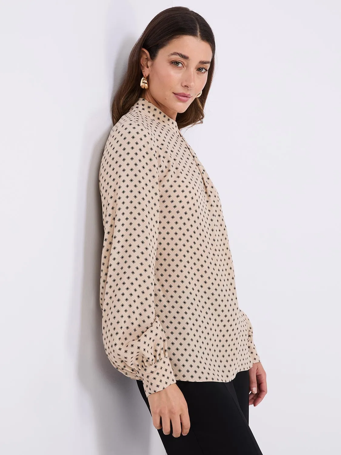 Geo Print Asymmetrical Mock Neck Top