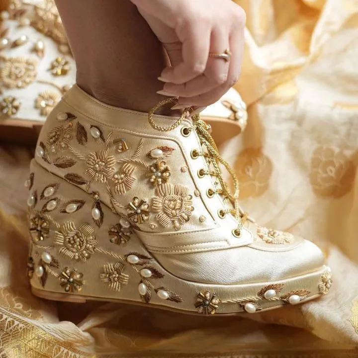 Gold Beaded Sneaker Wedges | Tiesta