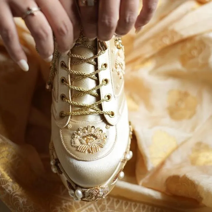 Gold Beaded Sneaker Wedges | Tiesta