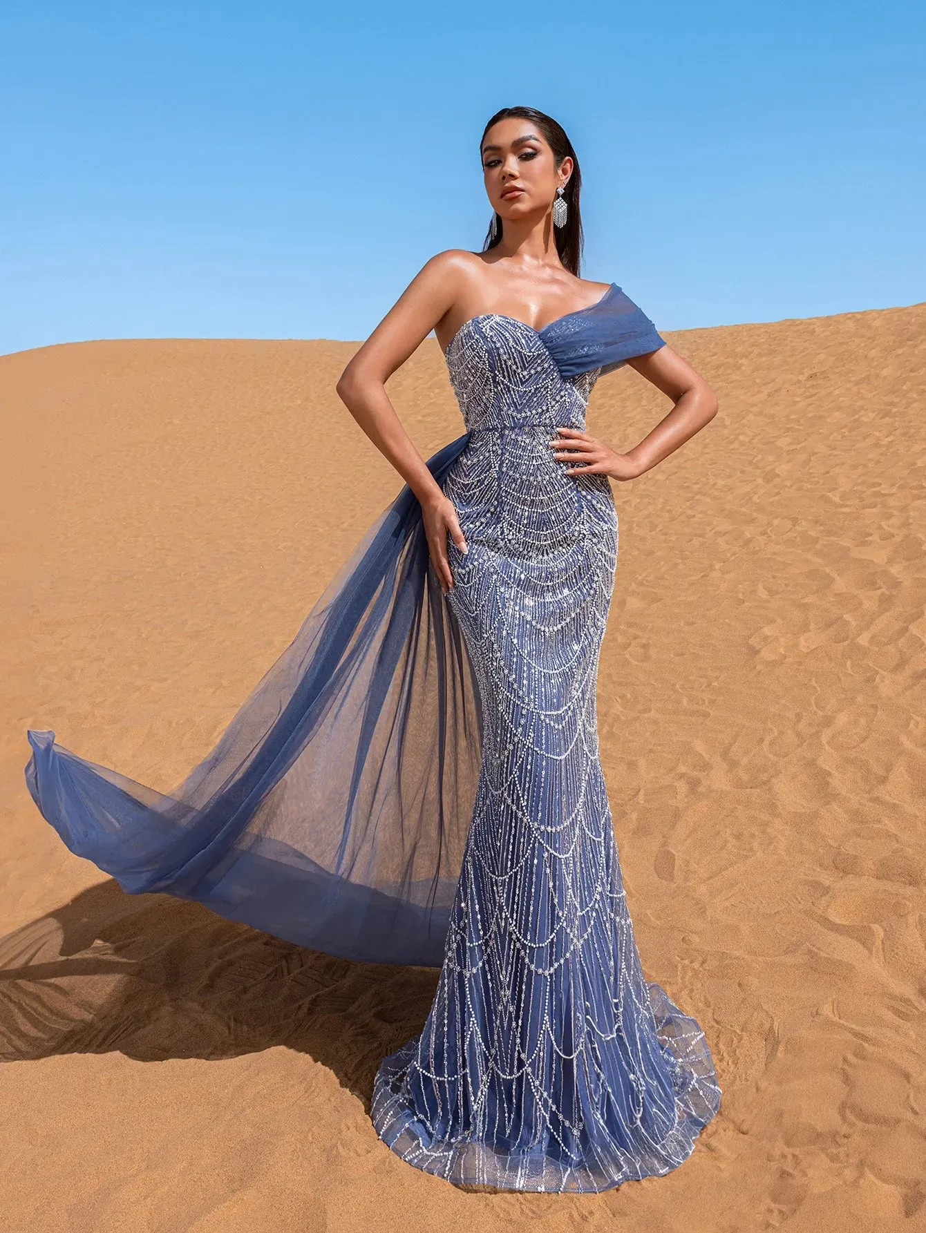 Gorgeous One Shoulder Draped Side Mermaid Prom Dress