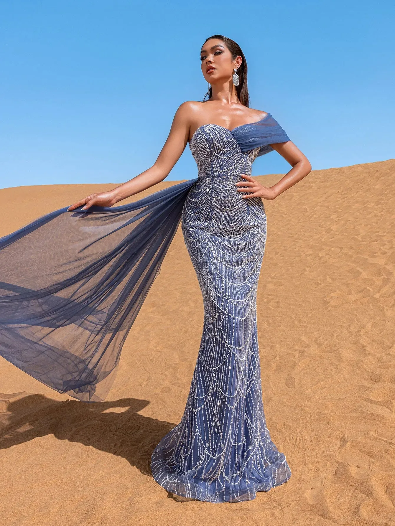 Gorgeous One Shoulder Draped Side Mermaid Prom Dress