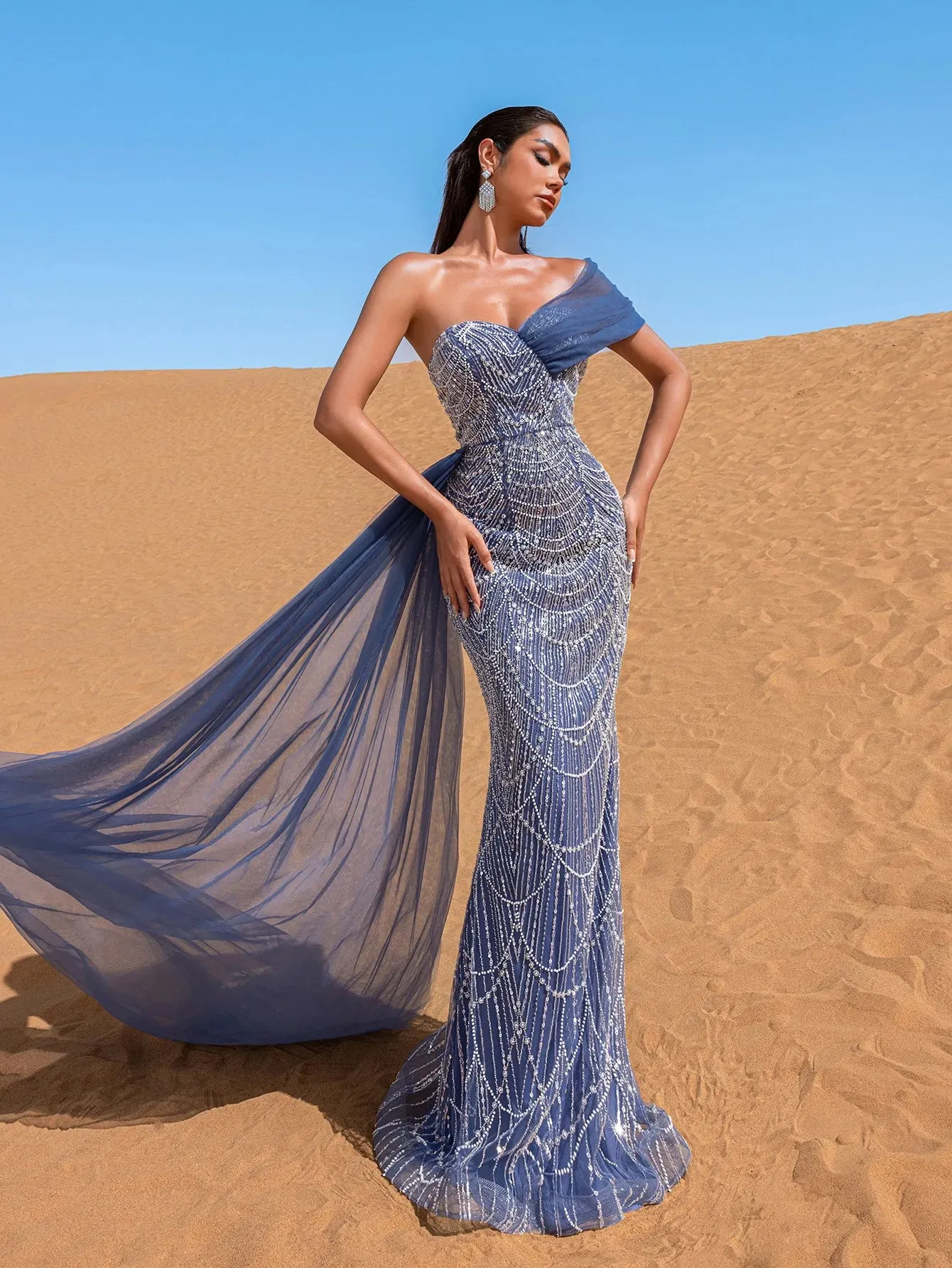 Gorgeous One Shoulder Draped Side Mermaid Prom Dress