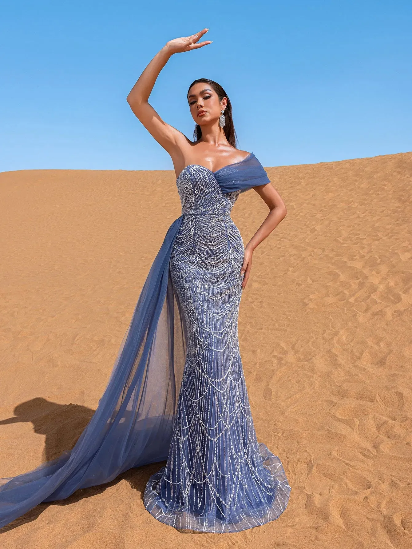 Gorgeous One Shoulder Draped Side Mermaid Prom Dress