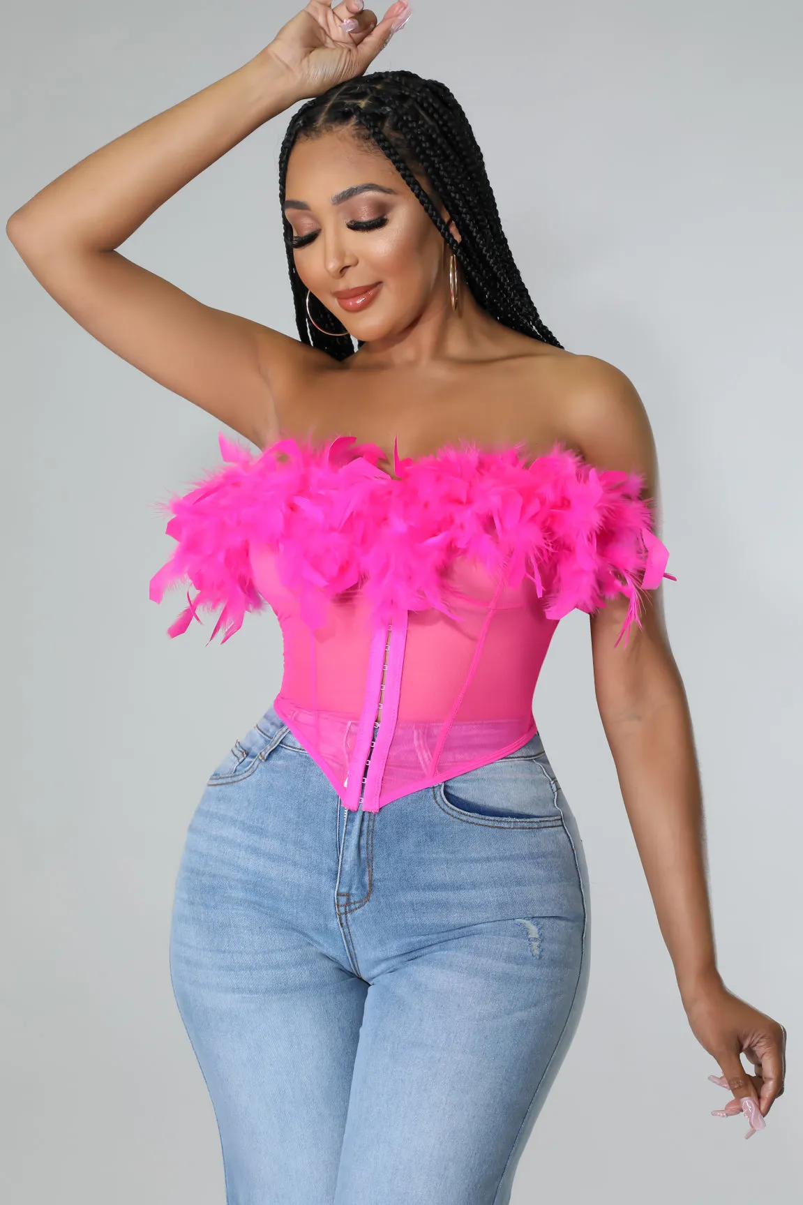 Hot Pink Strapless Sheer Corset Top