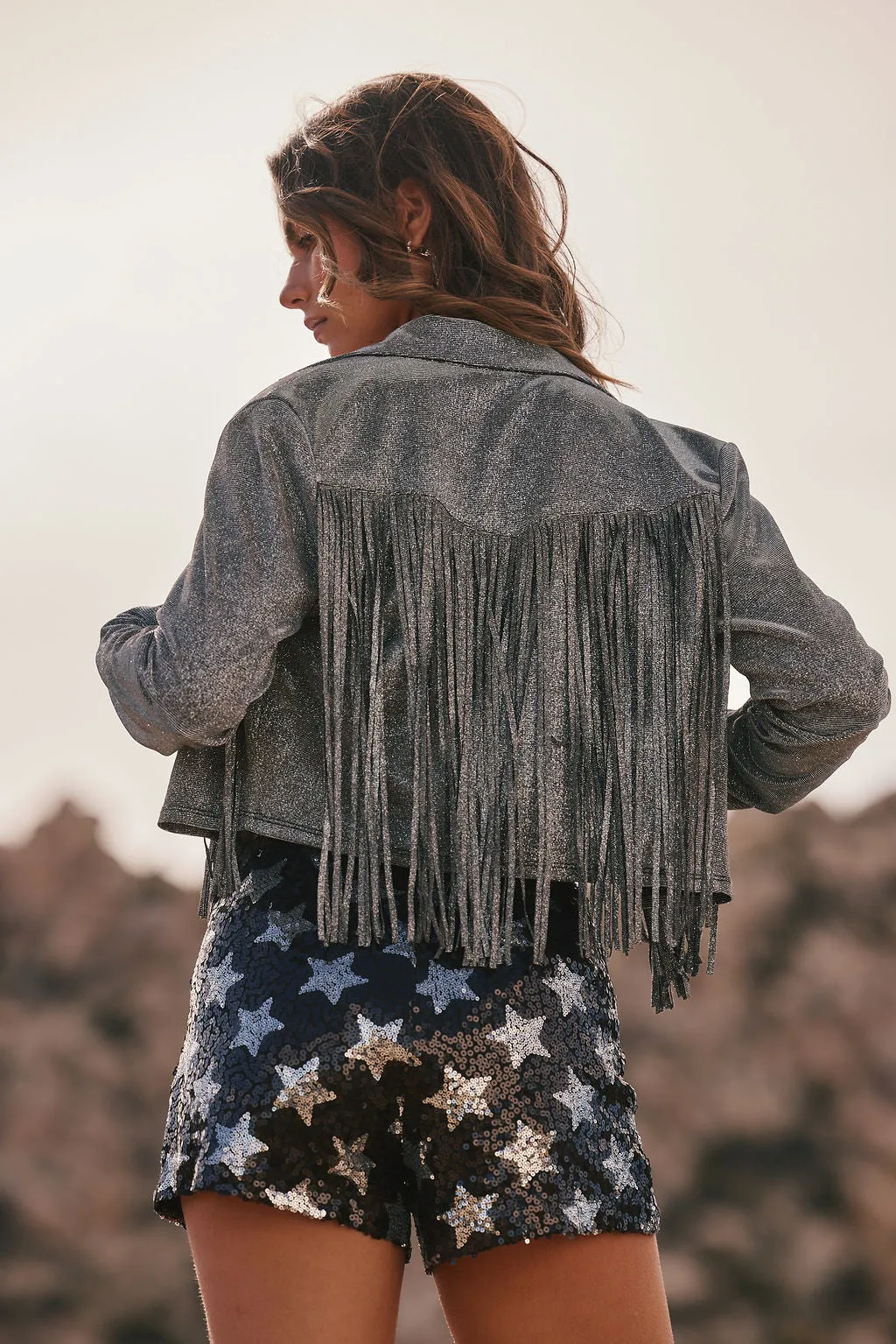 Jagger Silver Glitter Fringe Jacket