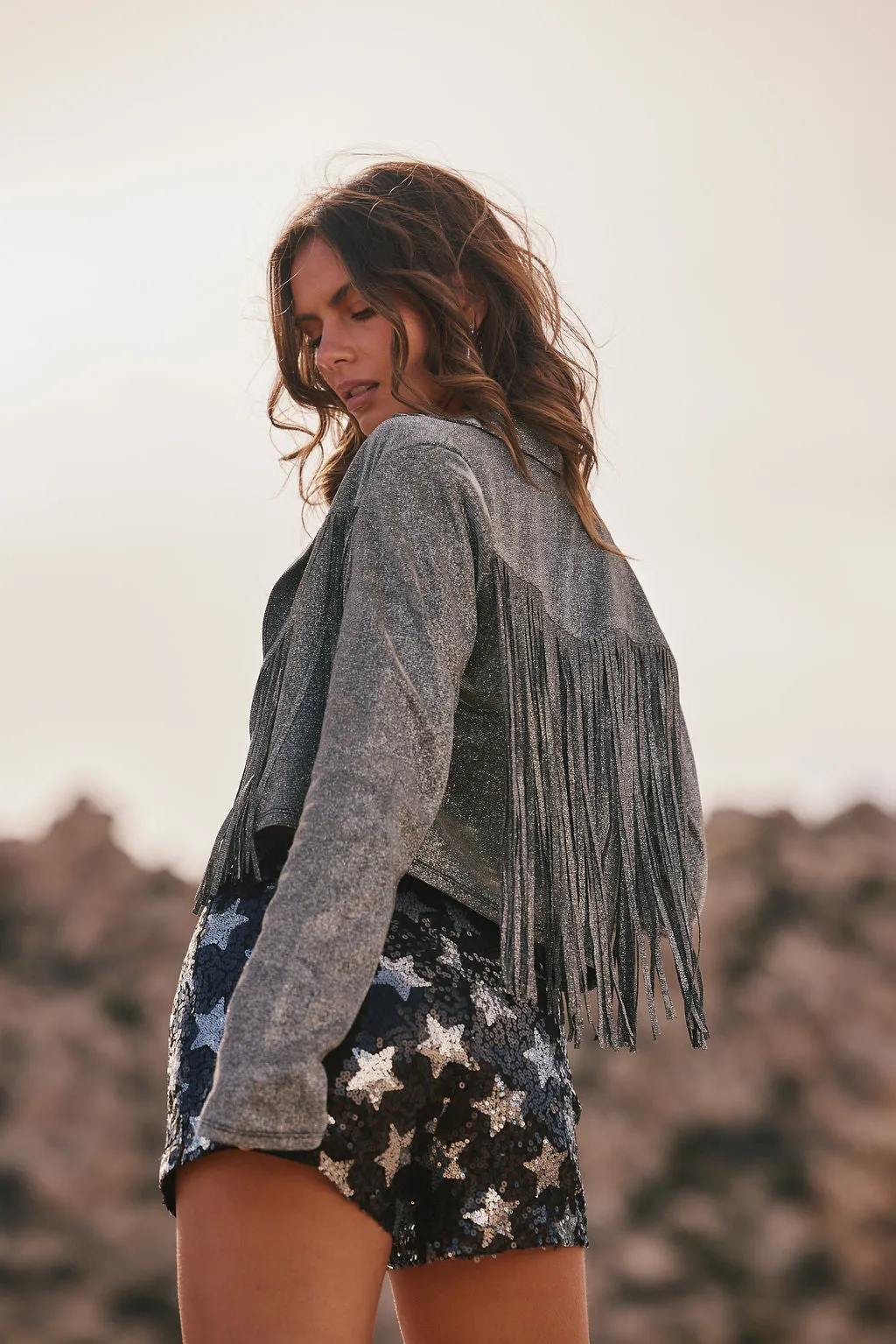 Jagger Silver Glitter Fringe Jacket