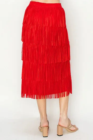 JOH JAYLEEN FRINGE SKIRT - RED - 54316WRED