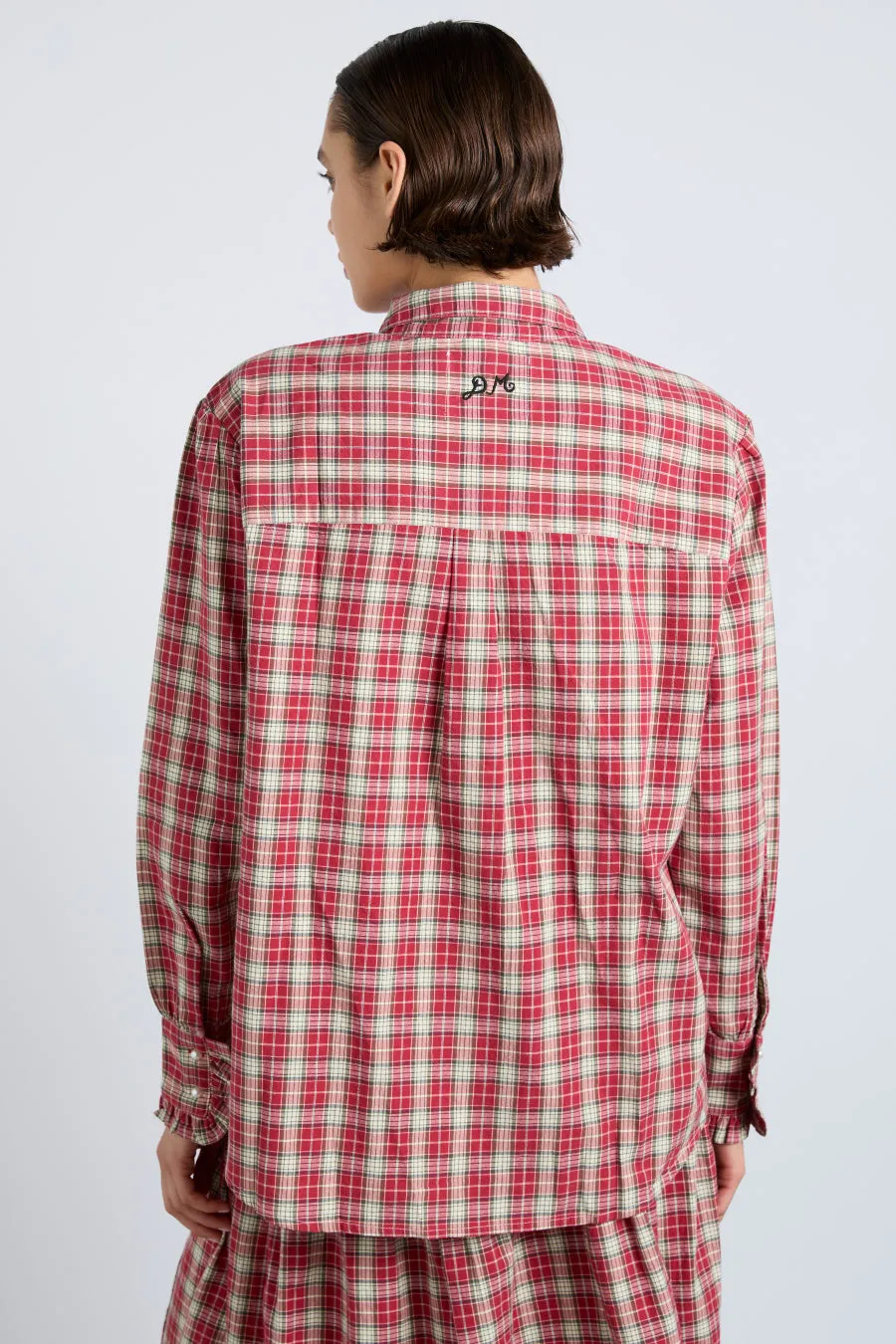 kylie ruffle shirt - red check