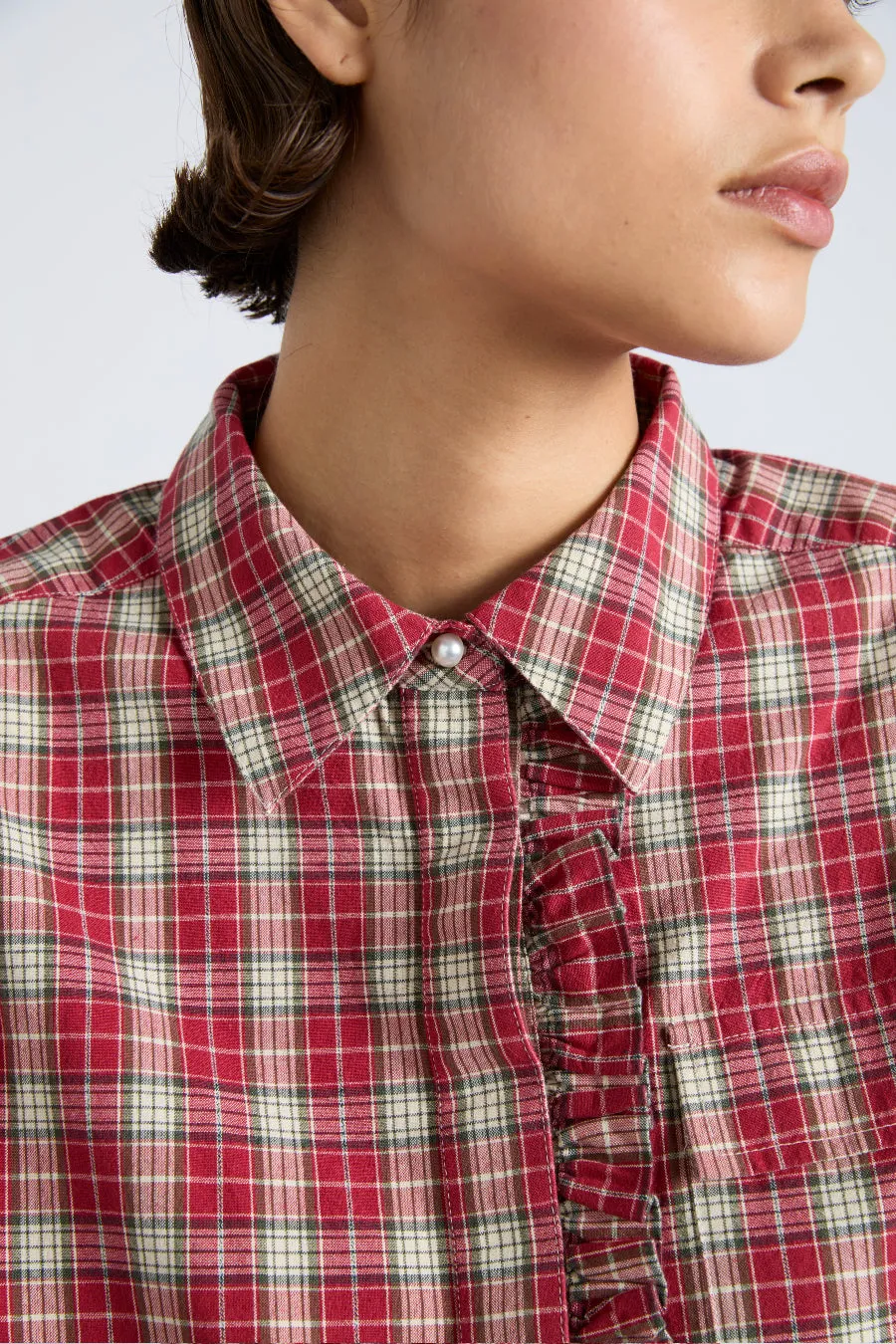 kylie ruffle shirt - red check