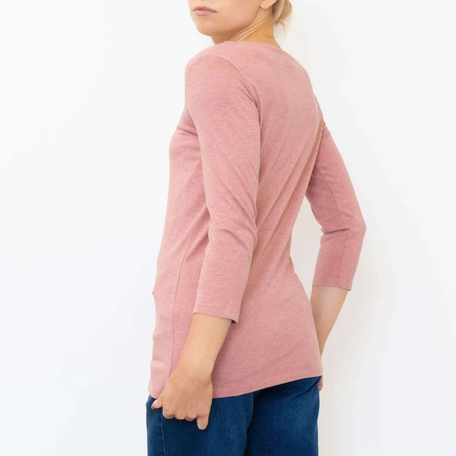 Laura 3/4 Sleeves Scoop Neck Essential Cotton Jersey Tops