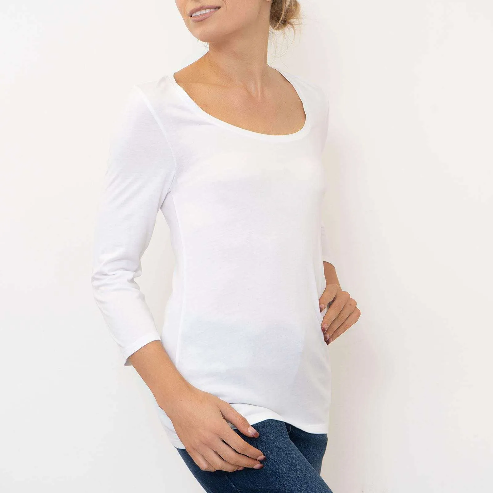 Laura 3/4 Sleeves Scoop Neck Essential Cotton Jersey Tops