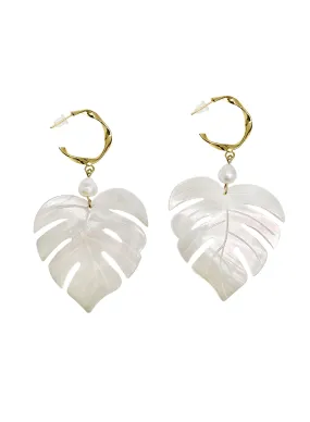 Leaves Shaped Shell with Pearls Chunky Earrings LE038