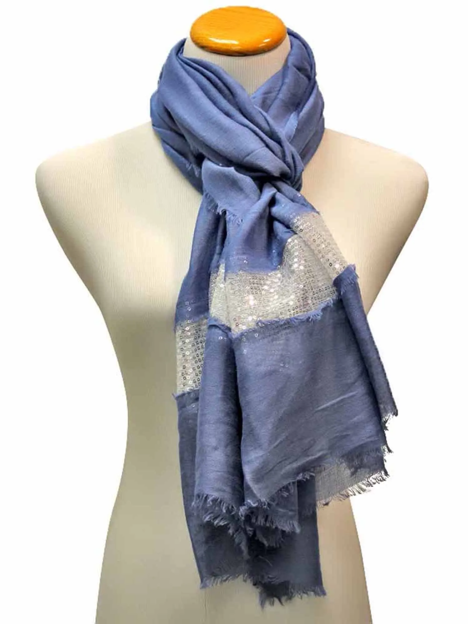 Light Summer Scarf Shawl With Silver Trim