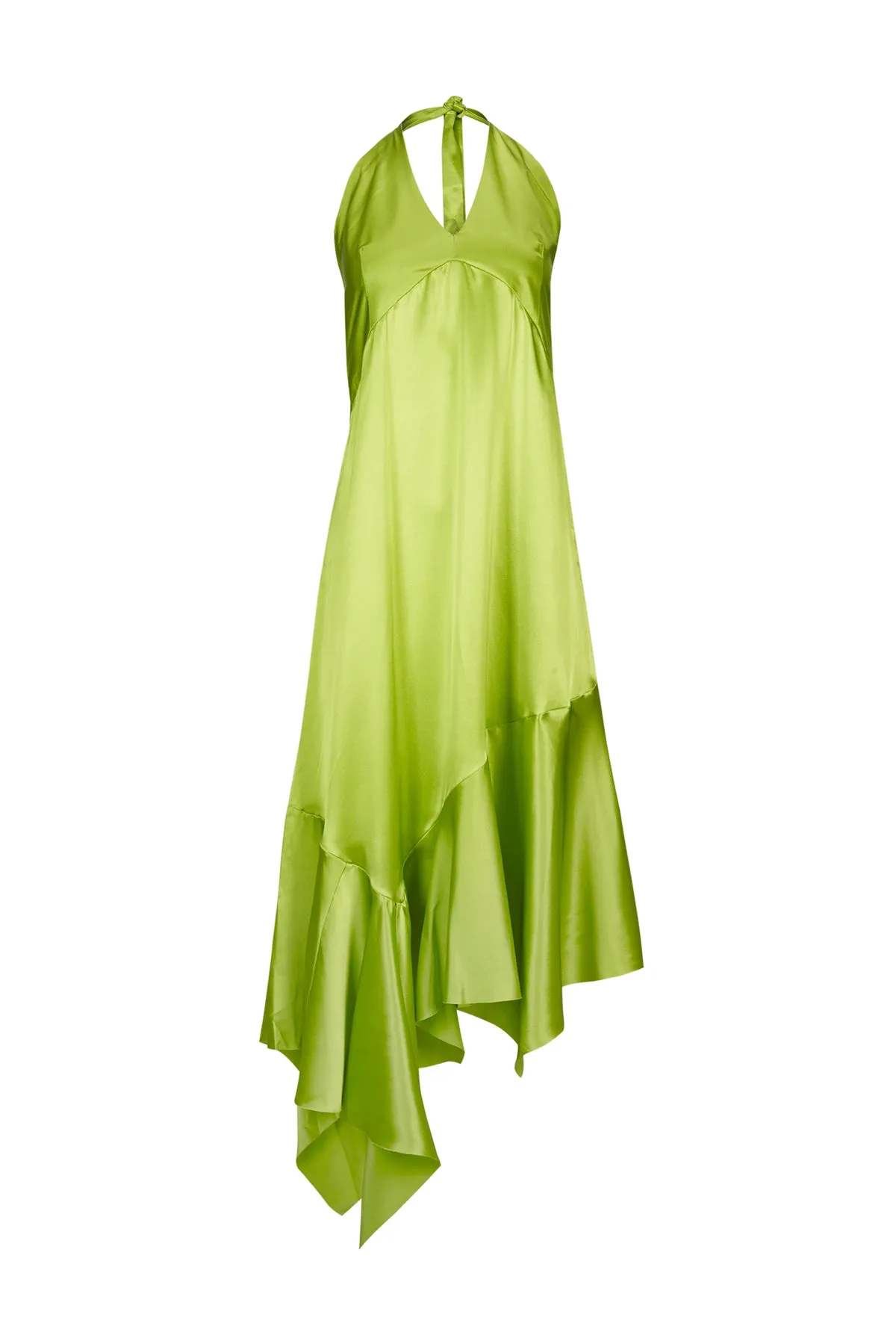 LIME SILK HALTERNECK BACK TIE DRESS