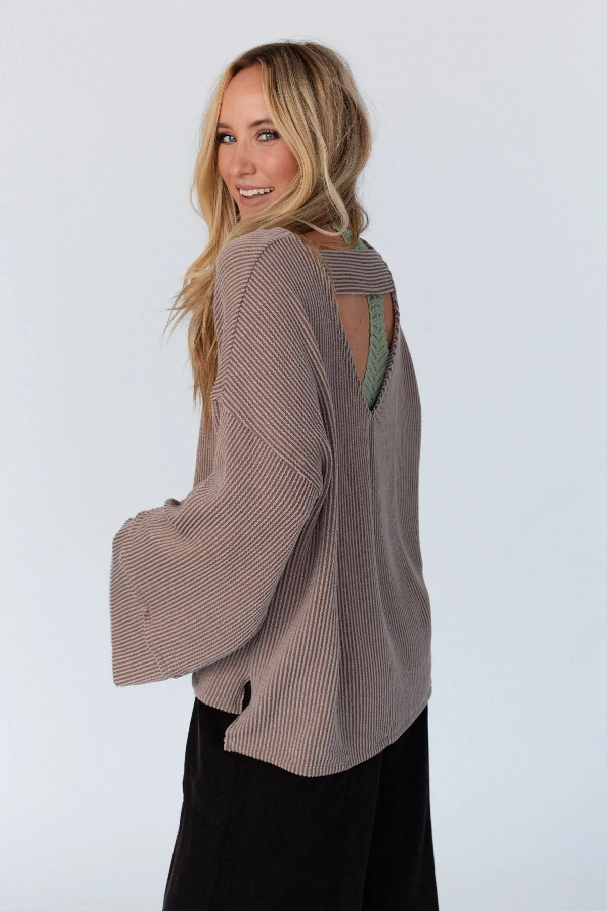 Love It Round Neckline Textured Top - Mocha