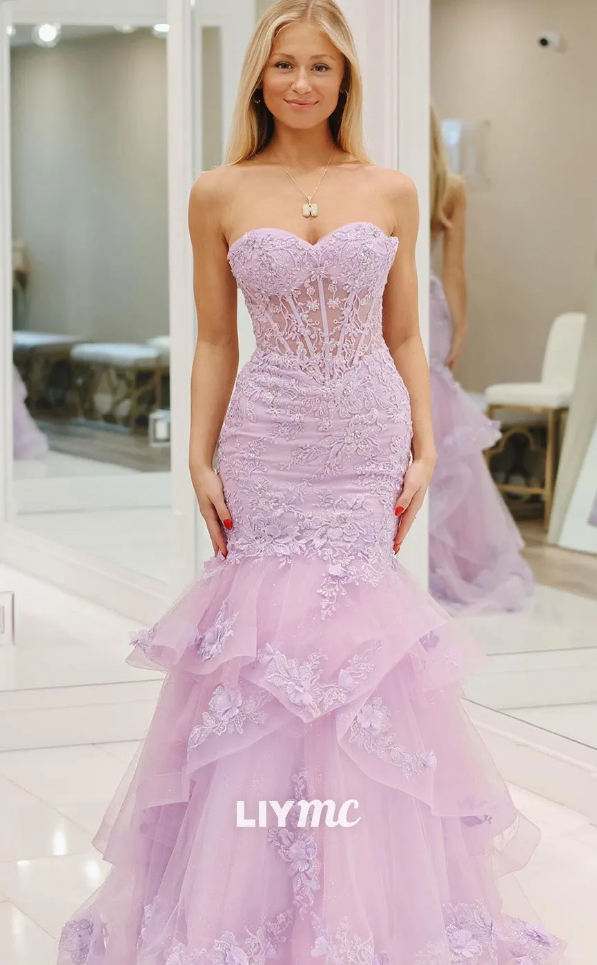 LP1808 - Sweetheart Sleeveless Sheer Floral Appliques Mermaid Prom Dress