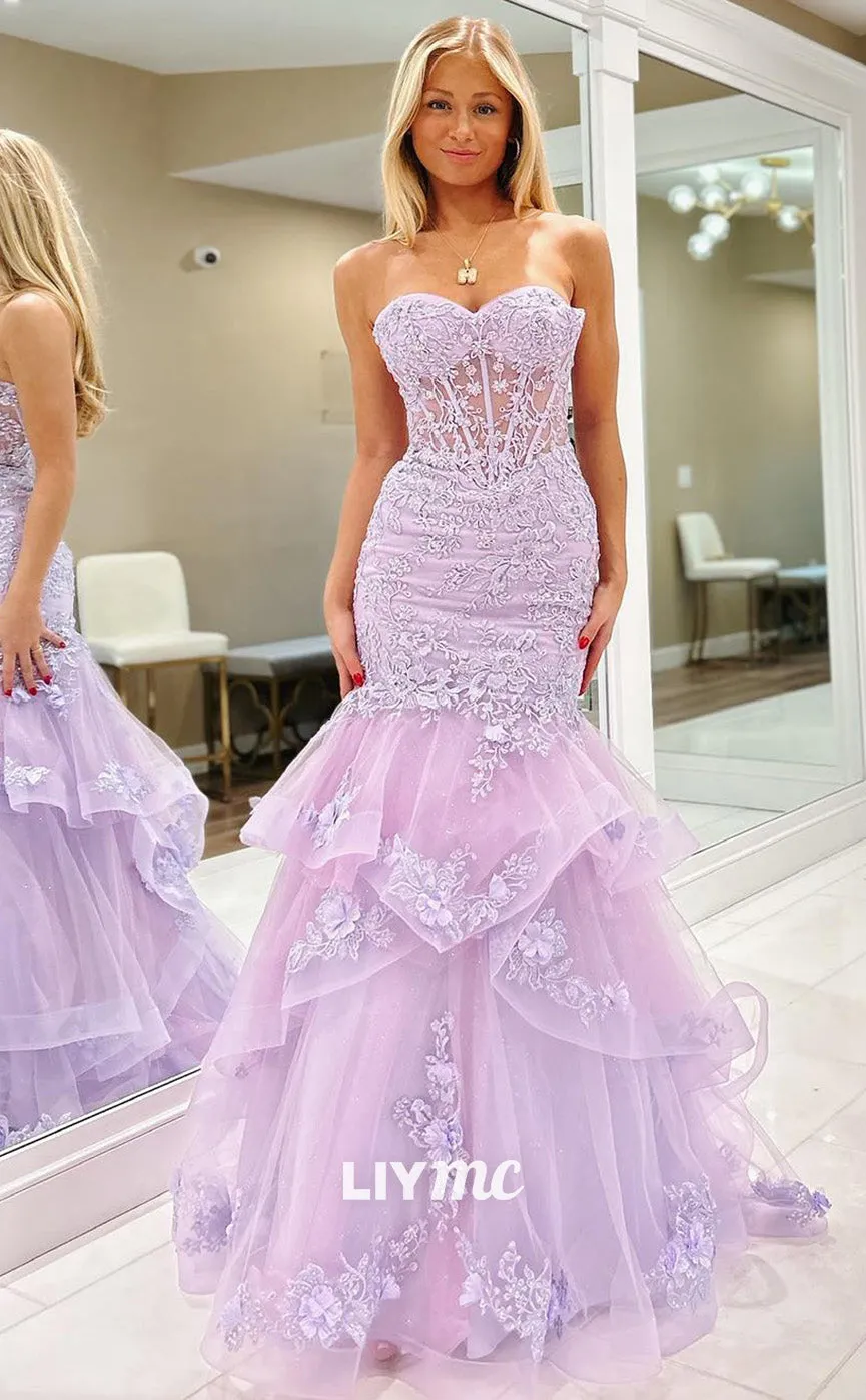 LP1808 - Sweetheart Sleeveless Sheer Floral Appliques Mermaid Prom Dress