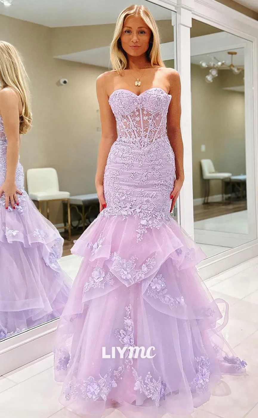 LP1808 - Sweetheart Sleeveless Sheer Floral Appliques Mermaid Prom Dress